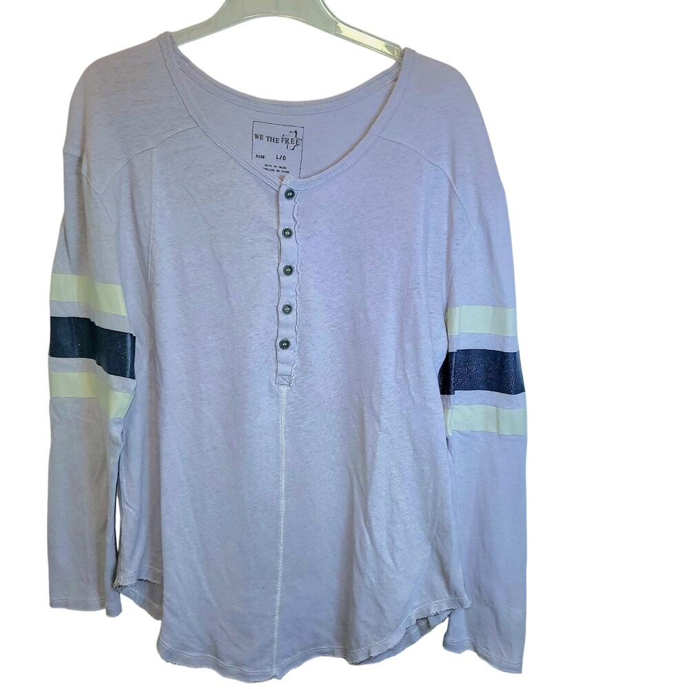 We The Free People Game Time Henley Top Long Sleeve Large Lavender Arm Stripes